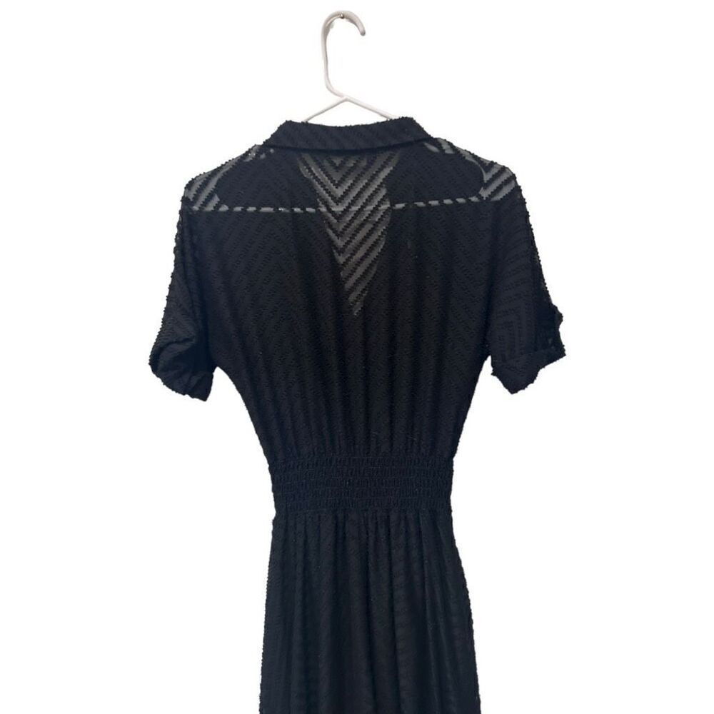 Zara Basic Short Sleeve Button Front Smocked Waist Shirt Dress Black Size XS NWT - Picture 8 of 14